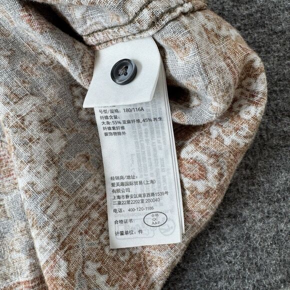 Abercrombie & Fitch Summer Linen Blend Shirt Mens XL Camp Button Up Brown AOP - Picture 4 of 7